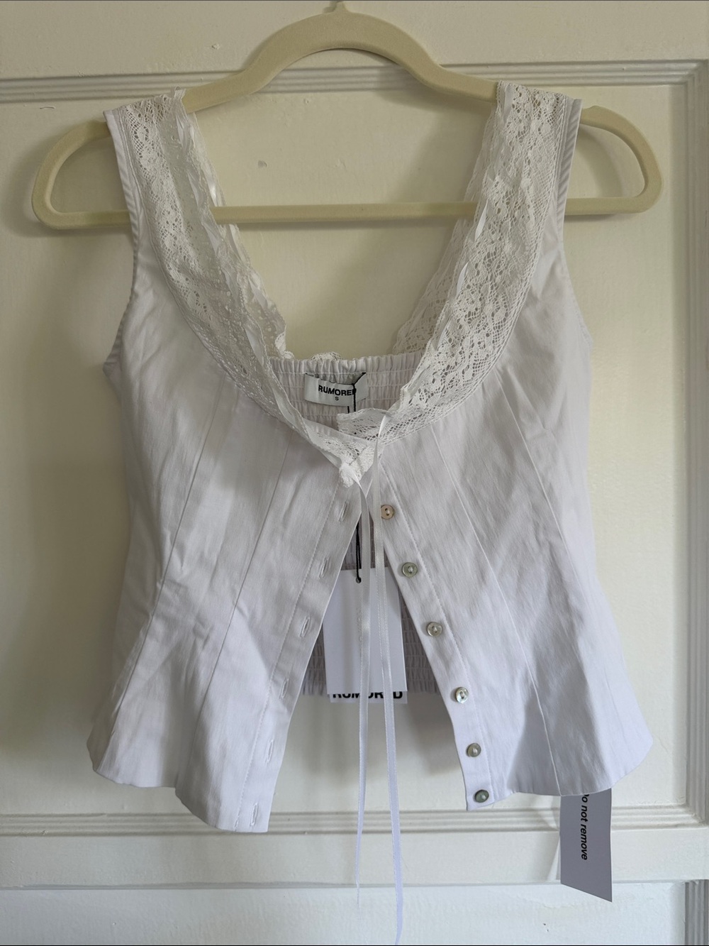 Rumored White Lace-Trim Button Front Camisole